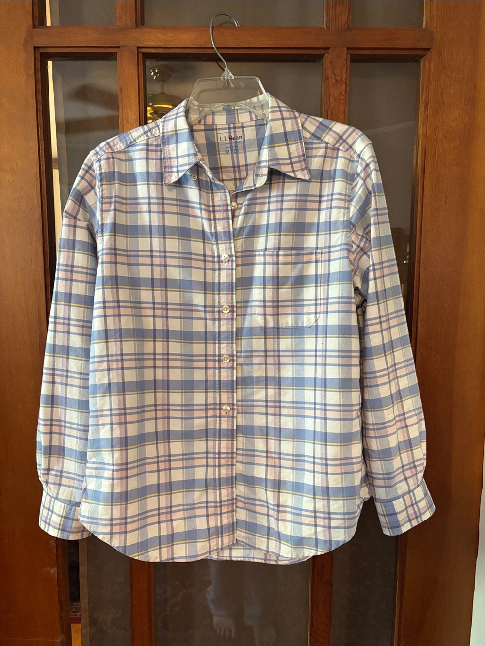 L.L.Bean Women’s Medium Pastel Plaid Cotton Button-Down Shirt